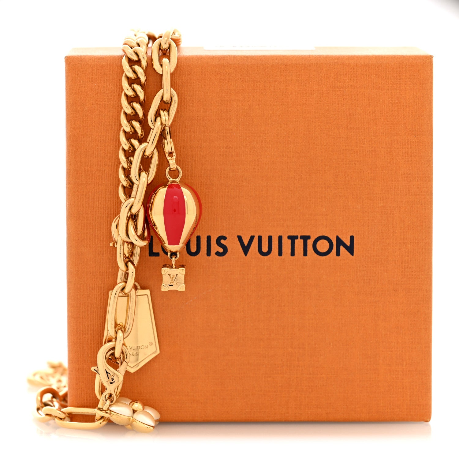 Louis Vuitton Metal Enamel LV Charms Choker Necklace Gold Red 5 of 5