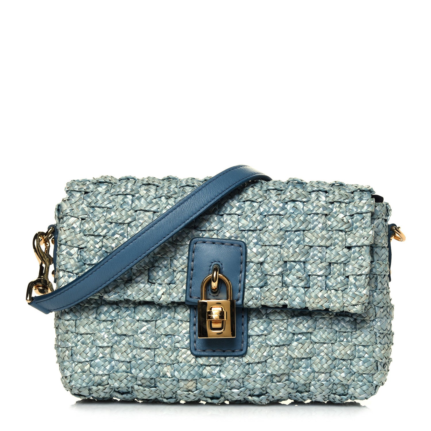 Dolce & Gabbana Woven Raffia Padlock Shoulder Bag Acqua 1 of 4