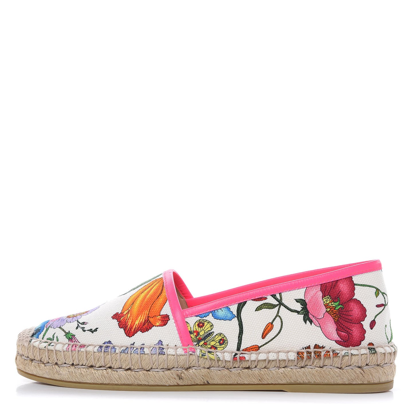 Canvas Flora Print Espadrilles 37.5 White Multicolor Fuxia