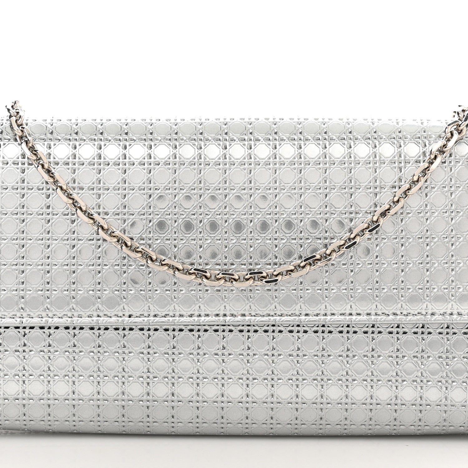 Christian Dior Metallic Patent Micro-Cannage Lady Dior Croisiere Chain Wallet Silver 7 of 9