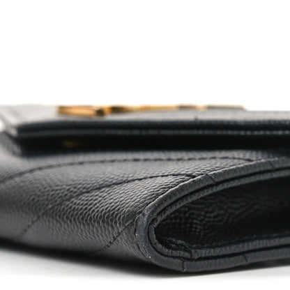 Saint Laurent Grain De Poudre Matelasse Chevron Small Monogram Envelope Wallet Black 9 of 9