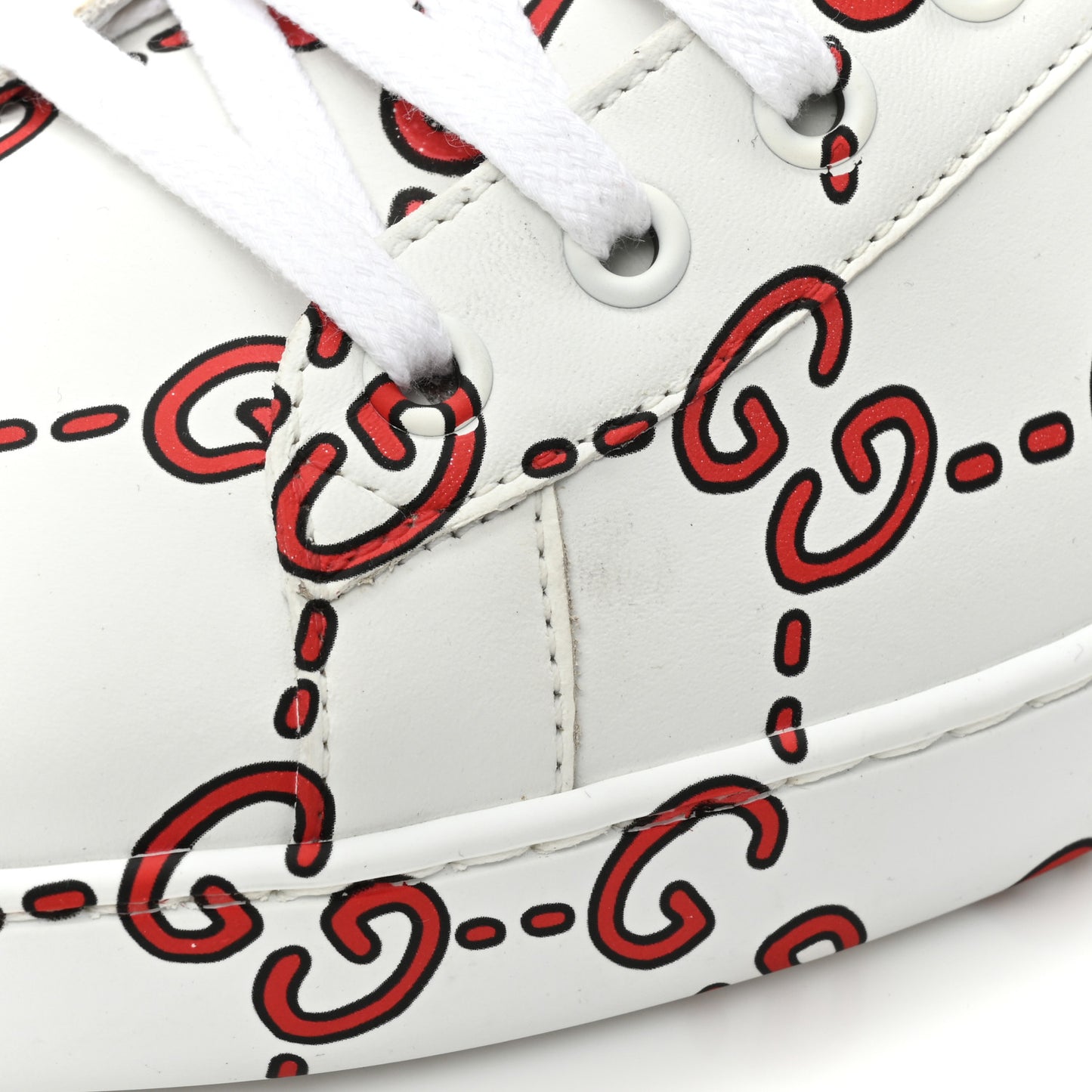Calfskin GucciGhost Print Mens Ace Sneakers 10.5 White Hibiscus Red