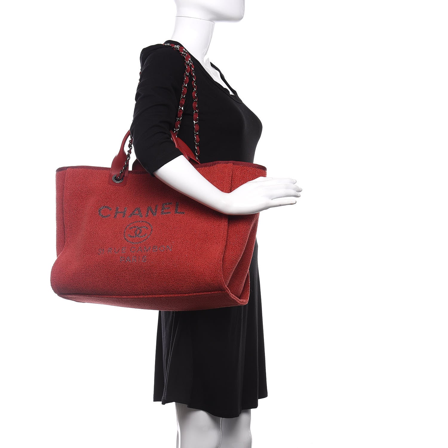 Chanel Lurex Boucle Medium Deauville Tote Red 2 of 12