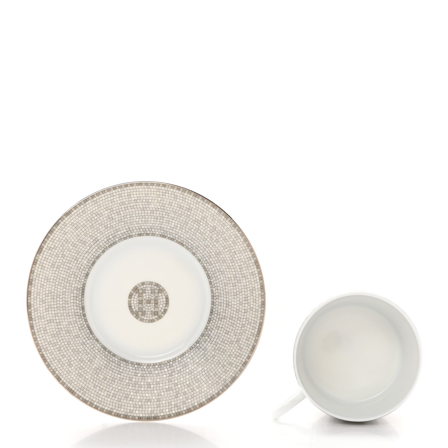 Porcelain Mosaique Au 24 Platine Tea Cup And Saucer Set Of 2 Platinum