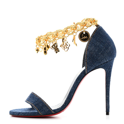 Christian Louboutin Denim Gourmi 100 Sandals 36 Blue Gold 1 of 8