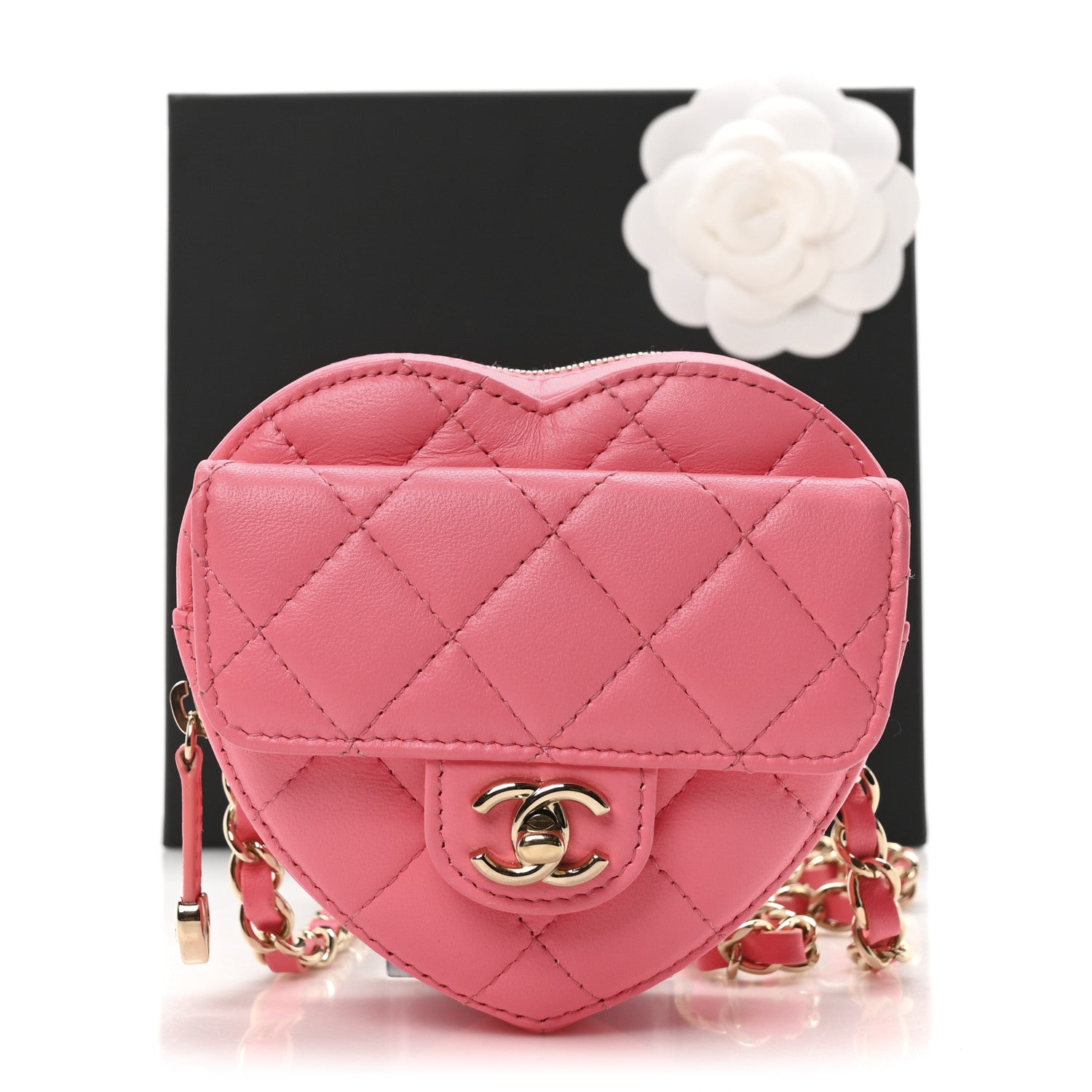 Chanel Lambskin Quilted CC In Love Heart Waist Belt Bag With Chain Pink 11 of 11