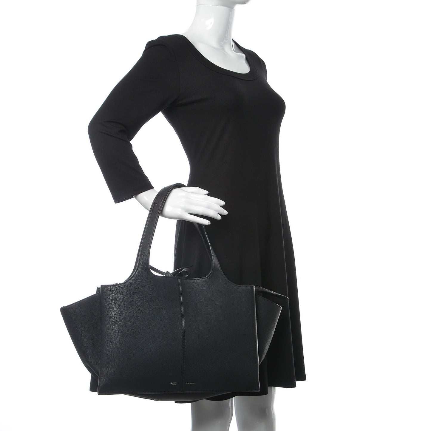 Baby Grained Calfskin Medium Tri-Fold Bag Black