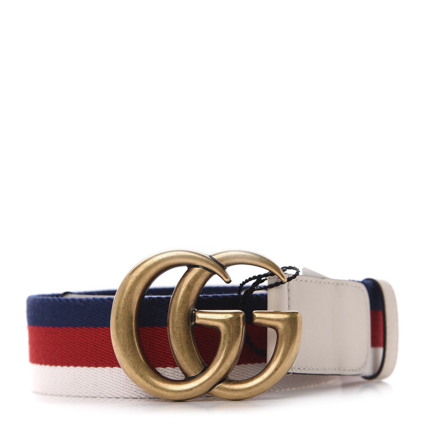 Nylon Calfskin Sylvie Web Double G 40mm Belt 85 34 Mystic White Hibiscus Red Maritime