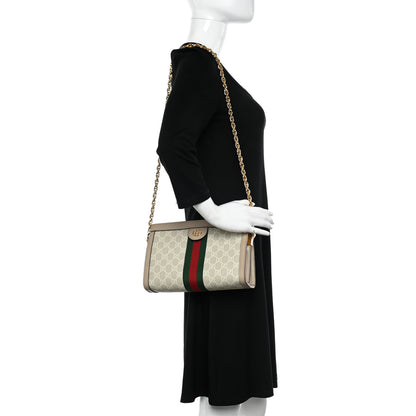 Gucci GG Supreme Monogram Textured Dollar Calfskin Web Small Ophidia Chain Shoulder Bag Beige Mystic White Oatmeal 2 of 11