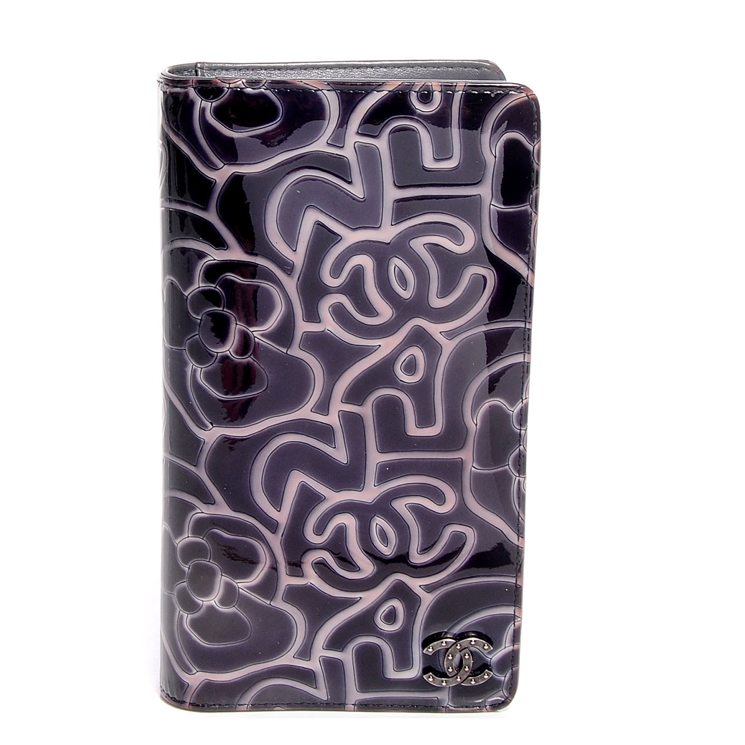 Chanel Patent Camellia Large Yen Wallet 1 of 8