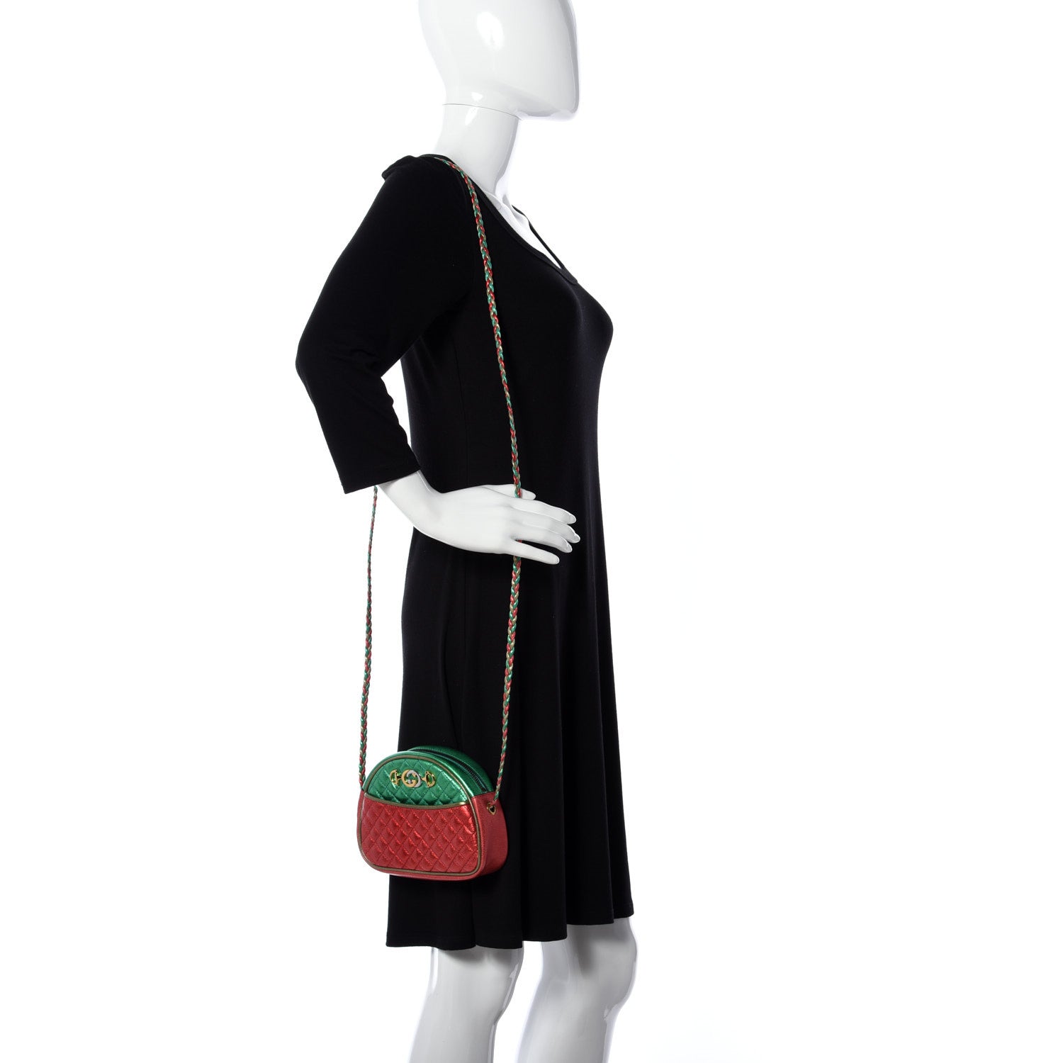 Gucci Laminated Nappa Trapuntata Mini Zumi Dome Shoulder Bag Rosso Jasmine Green Rame 2 of 13