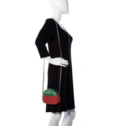 Gucci Laminated Nappa Trapuntata Mini Zumi Dome Shoulder Bag Rosso Jasmine Green Rame 2 of 13