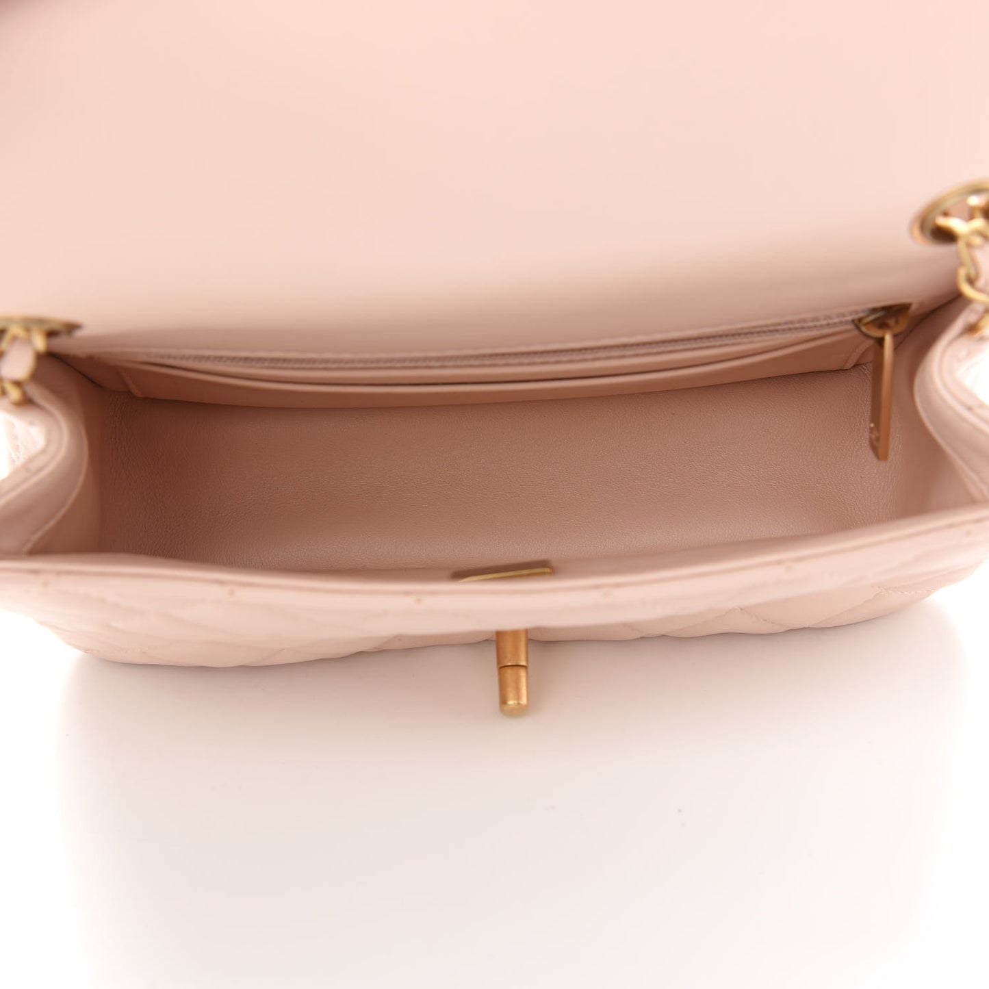 Lambskin Quilted Mini Rectangular Pearl Crush Flap Light Beige