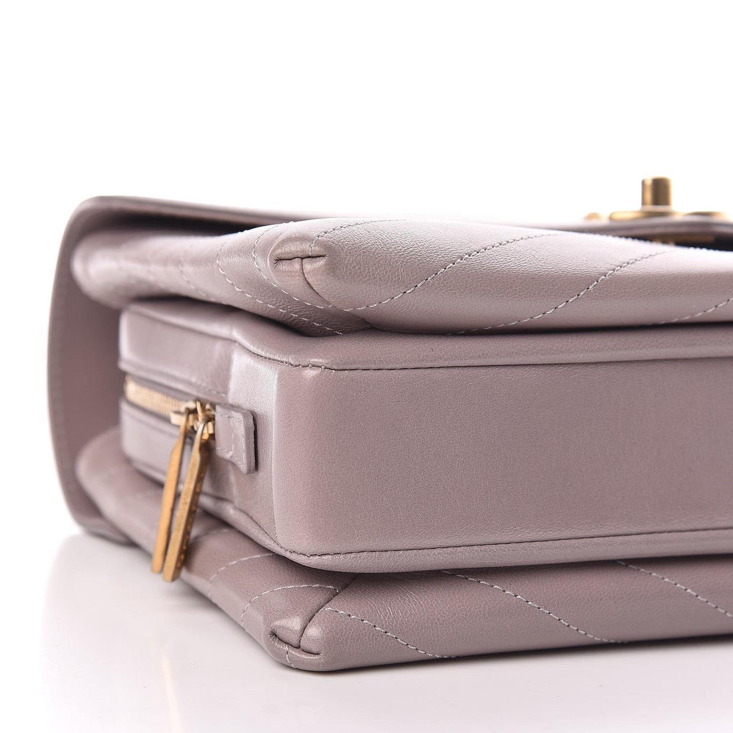 Lambskin Chevron Stitched Medium Envelope Flap Light Grey