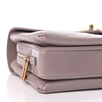 Chanel Lambskin Chevron Stitched Medium Envelope Flap Light Grey 10 of 13