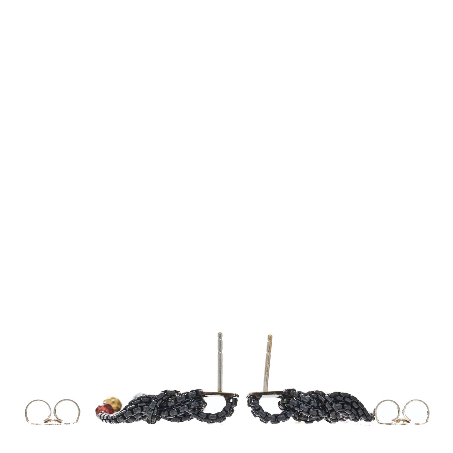 Darkened Sterling Silver 18K Yellow Gold Garnet Hematite Black Onyx Box Chain Knot Drop Earrings