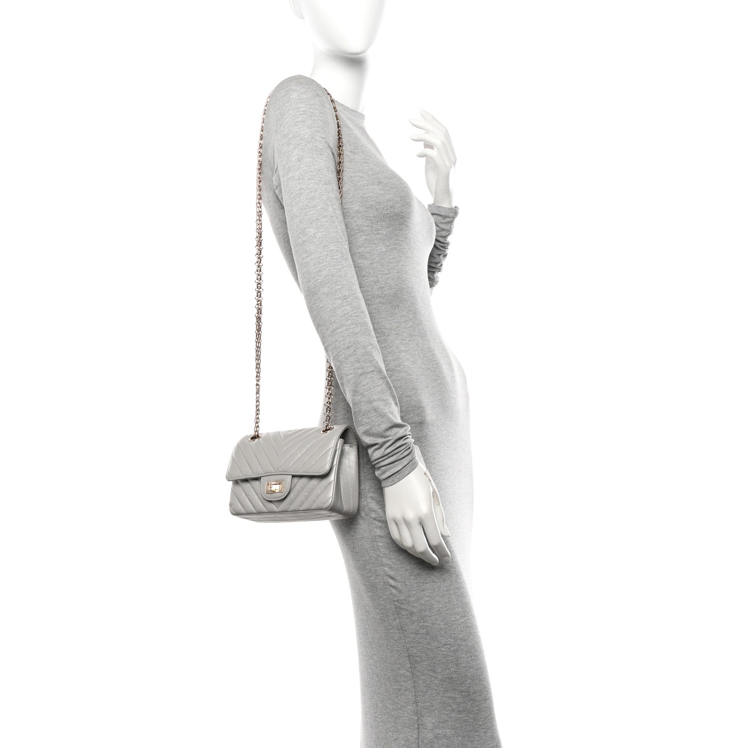 Chanel Metallic Aged Calfskin Chevron Quilted 2.55 Reissue Mini Flap Silver 2 of 10