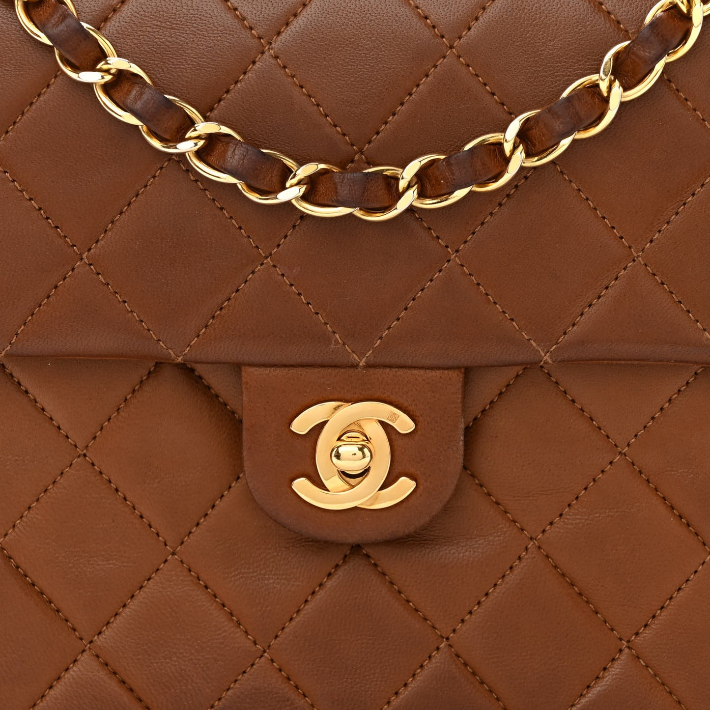 Lambskin Quilted Small Single Flap Brown