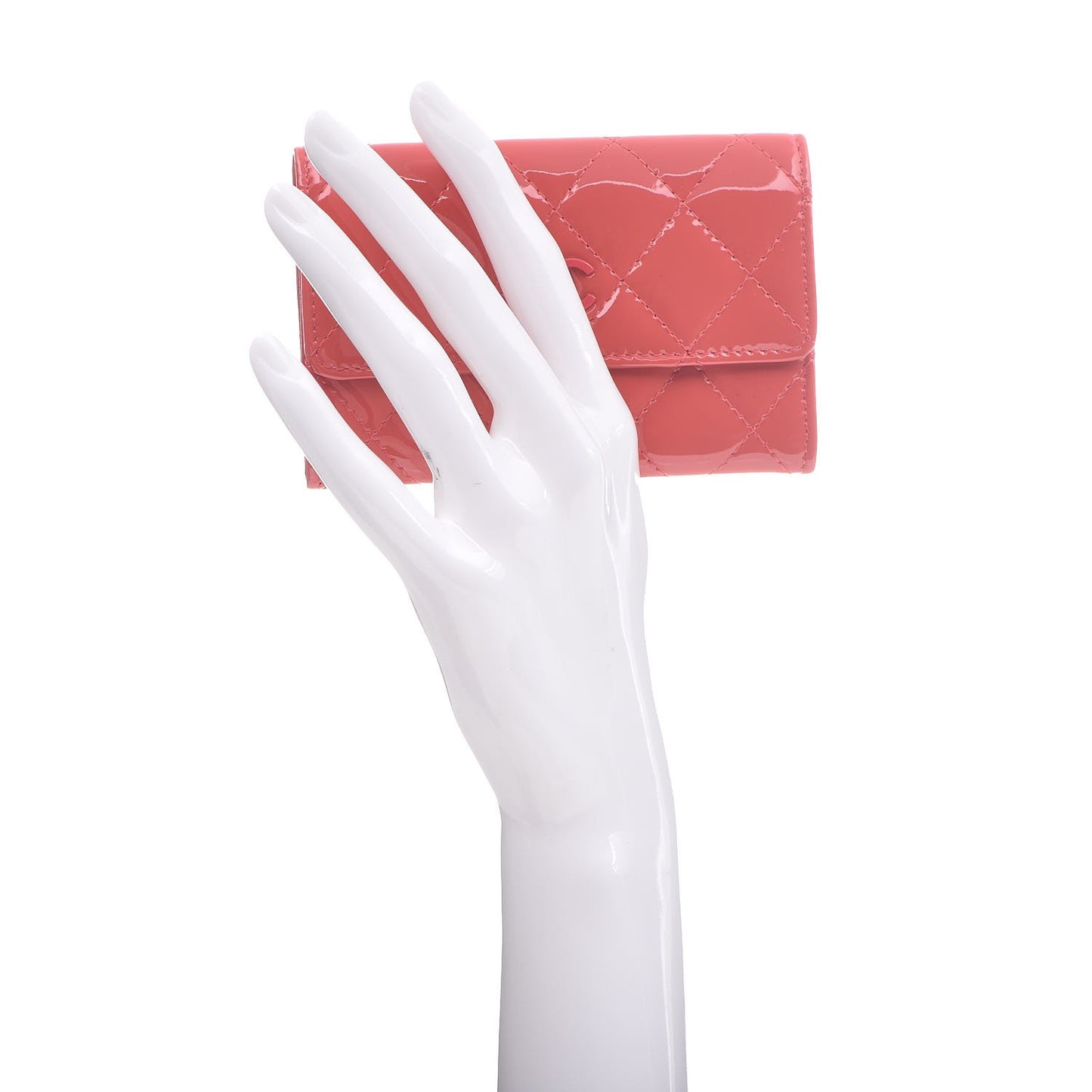 Patent Quilted Flap Card Holder Dark Pink