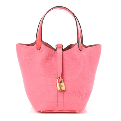 Hermes Taurillon Clemence Matte Alligator Picotin Lock Touch 18 PM Rose Azalee 1 of 10