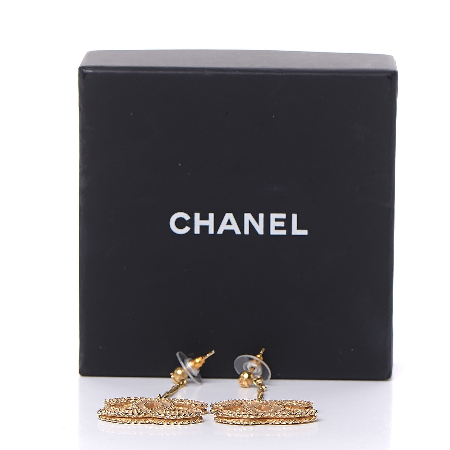Chanel CC Drop Earrings Matte Gold 5 of 5