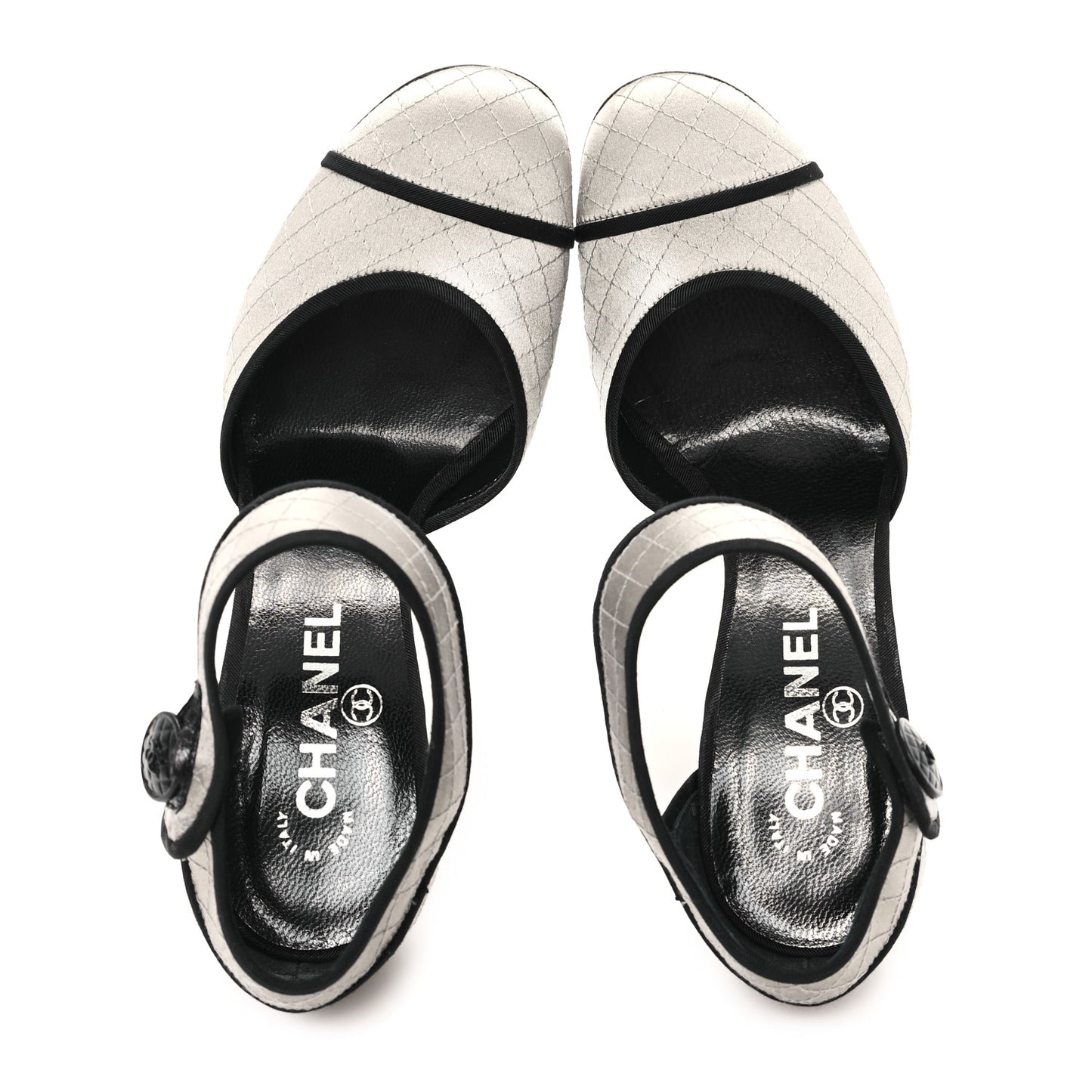 Satin Quilted Mary Jane Pumps 37 Grey