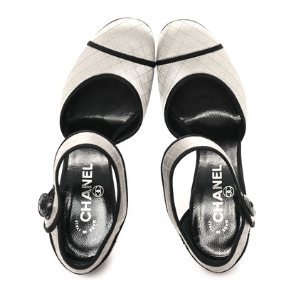 Chanel Satin Quilted Mary Jane Pumps 37 Grey 2 of 10
