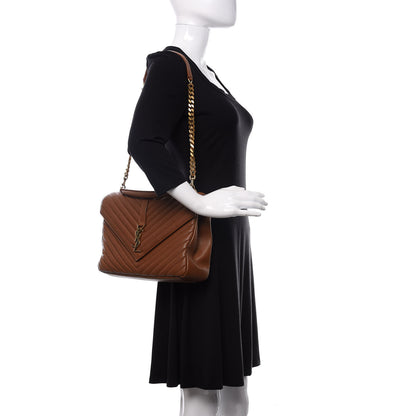 Saint Laurent Sheepskin Matelasse Chevron Monogram Large College Satchel Cognac 2 of 11