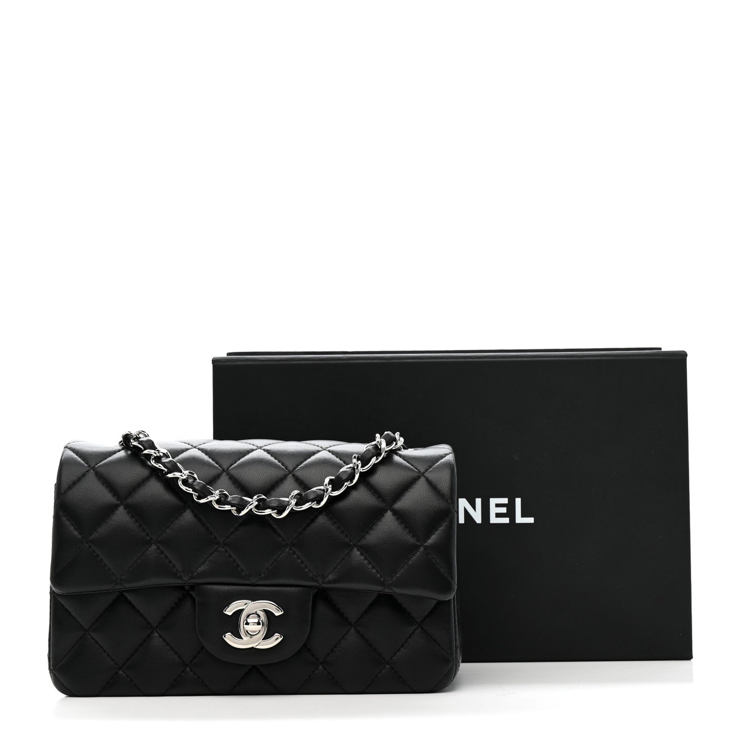 Lambskin Quilted Mini Rectangular Flap Black
