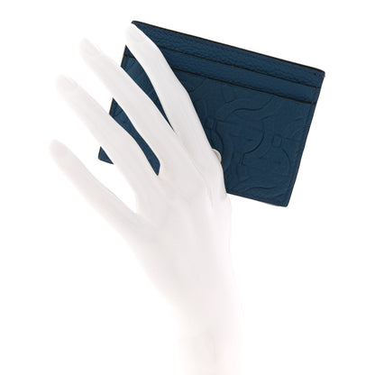 Salvatore Ferragamo Calfskin Embossed Logo Card Case Blue 2 of 9