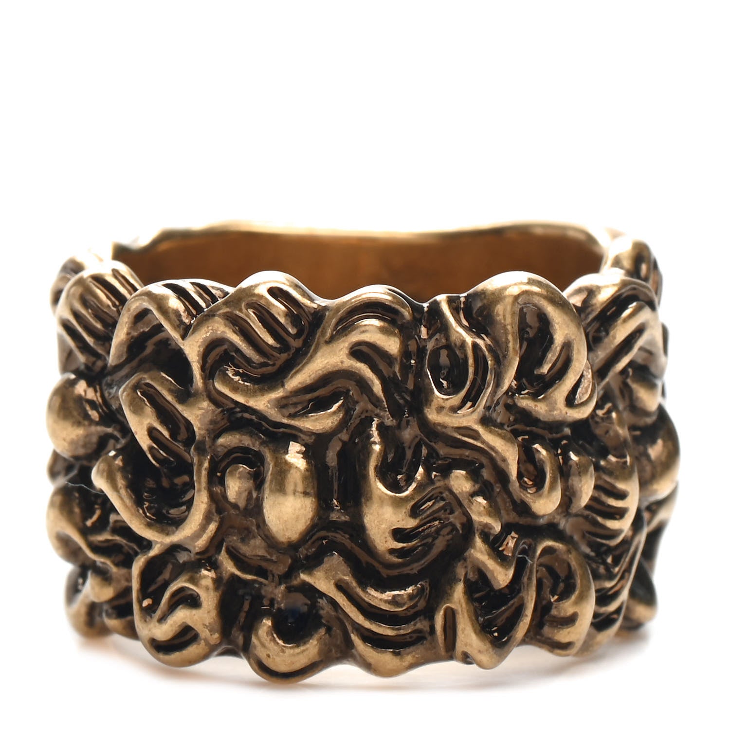 Gucci Metal Lion Mane Ring M Aged Gold 1 of 8