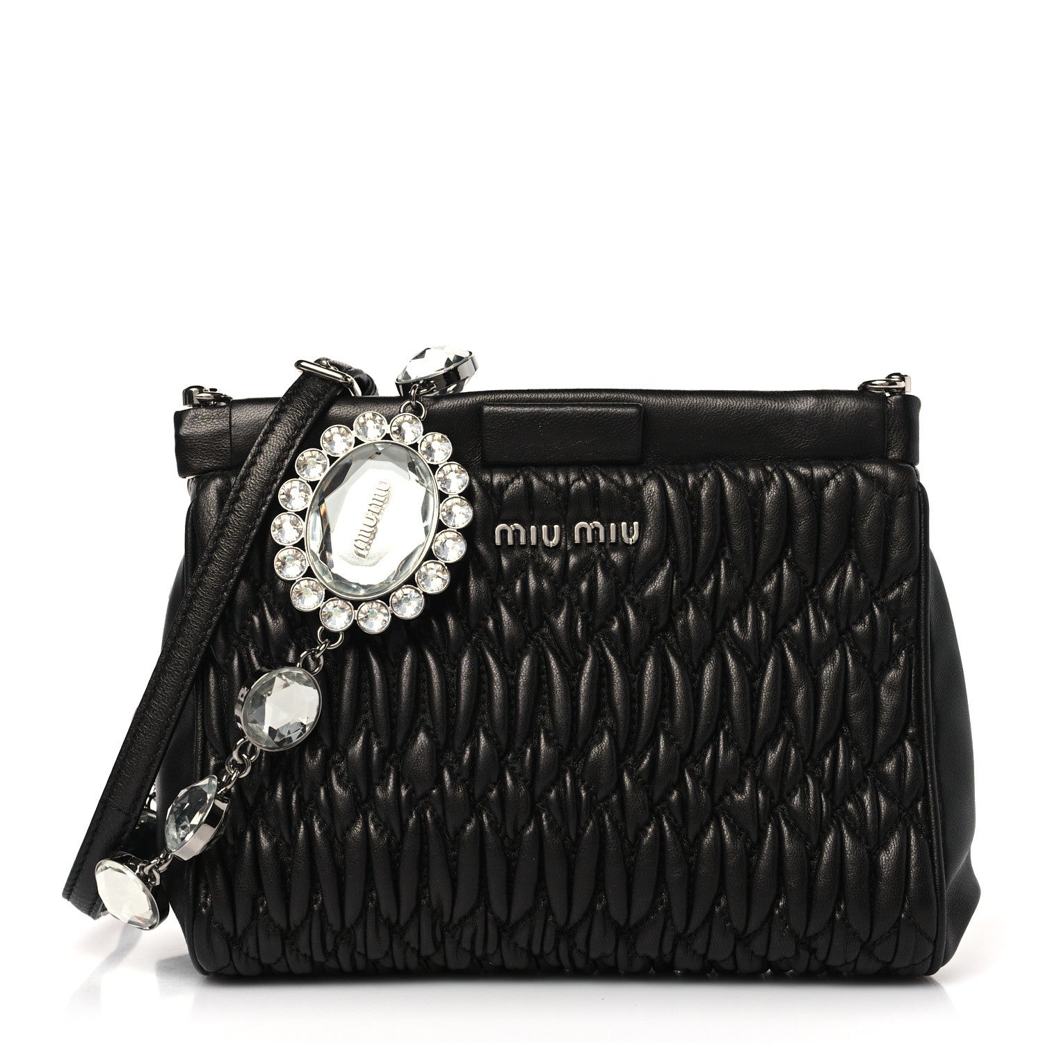 Miu Miu Nappa Matelasse Crystal Shoulder Bag Black 1 of 8