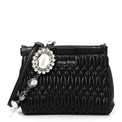 Miu Miu Nappa Matelasse Crystal Shoulder Bag Black 1 of 8