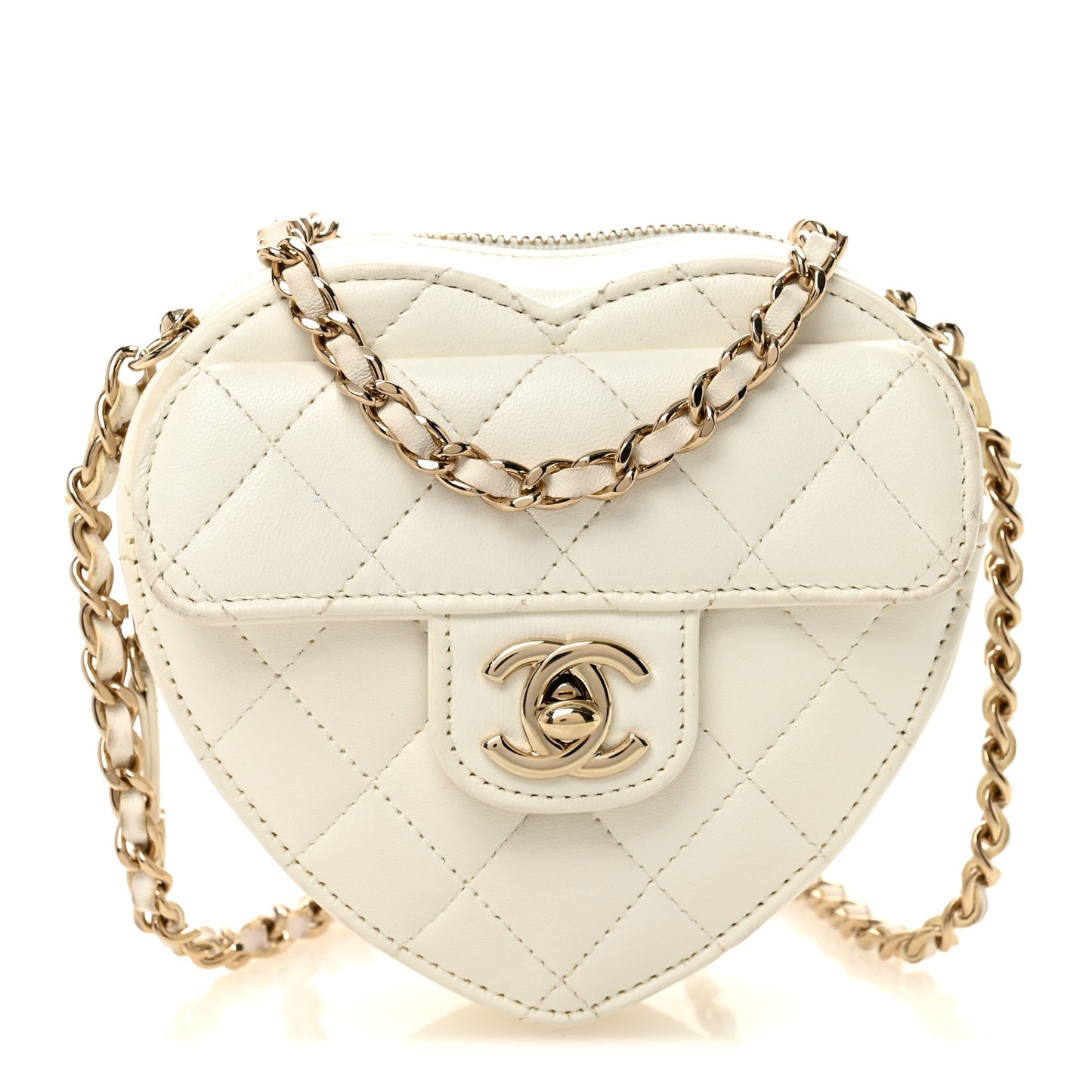 Lambskin Quilted CC In Love Heart Clutch With Chain White