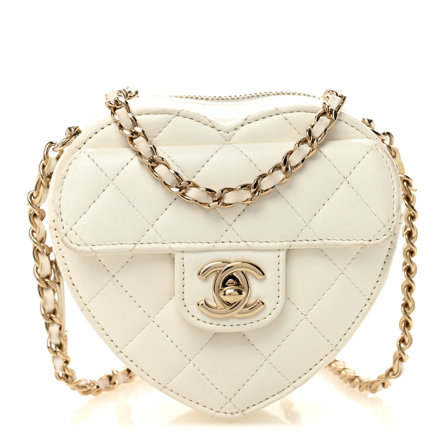 Chanel Lambskin Quilted CC In Love Heart Clutch With Chain White 1 of 11