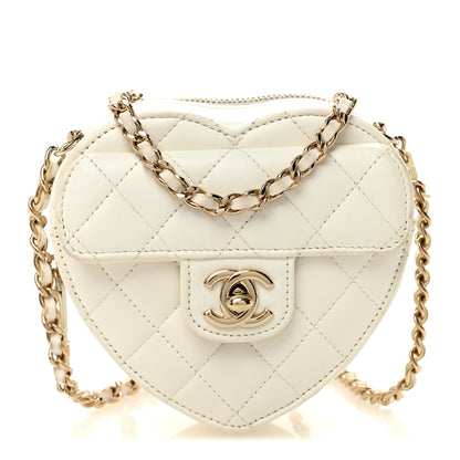 Chanel Lambskin Quilted CC In Love Heart Clutch With Chain White 1 of 11