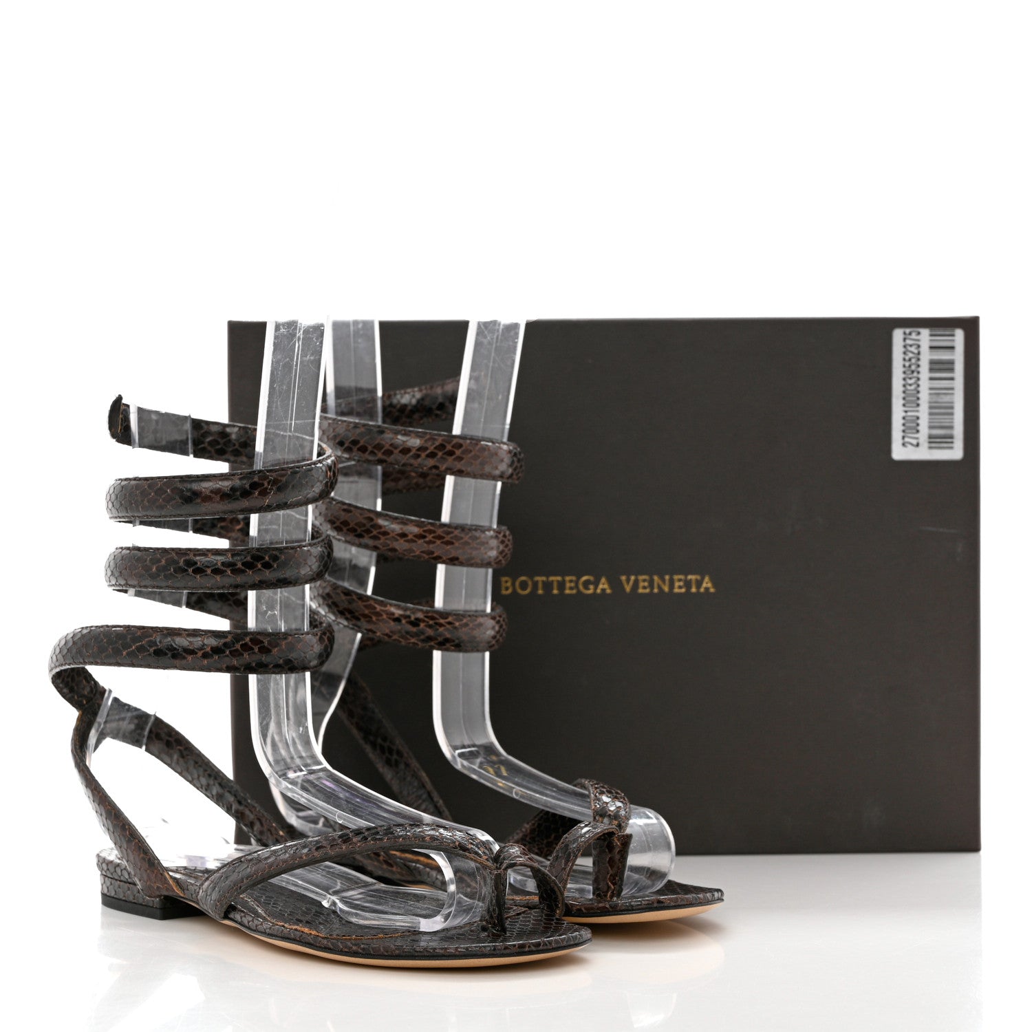 Bottega Veneta Calfskin Python Printed Spiral Flat Sandals 36