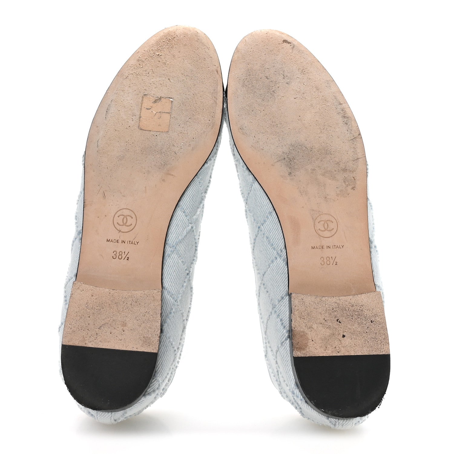 Chanel Denim Embroidered Grosgrain CC Cap Toe Ballerina Flats 38.5 Light Blue Black 6 of 8