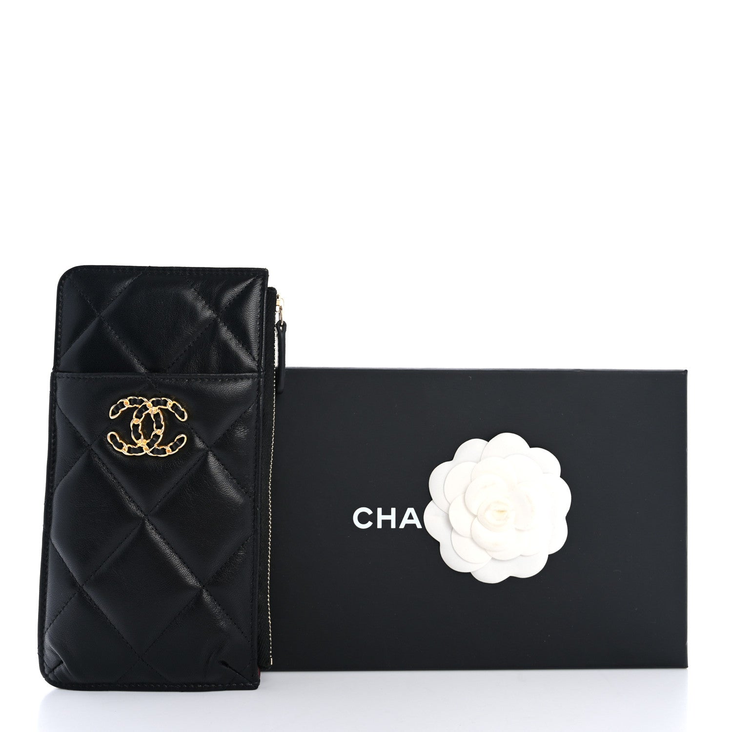 Chanel Goatskin Quilted Chanel 19 Phone and Card Holder Black 9 of 9