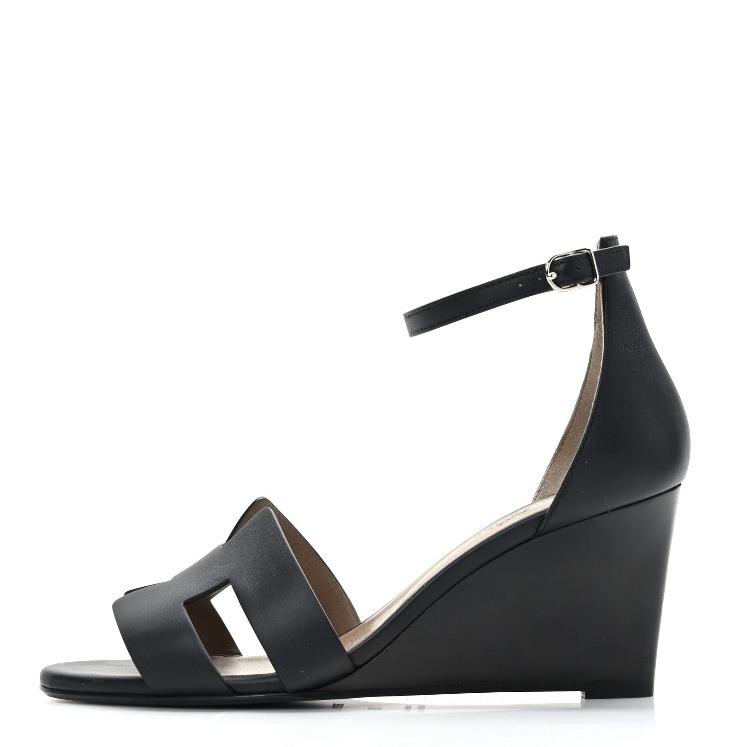 Hermes Calfskin Legend Wedge Sandals 38.5 Black 1 of 9