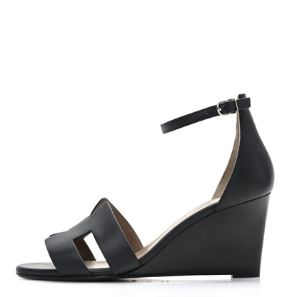 Hermes Calfskin Legend Wedge Sandals 38.5 Black 1 of 9