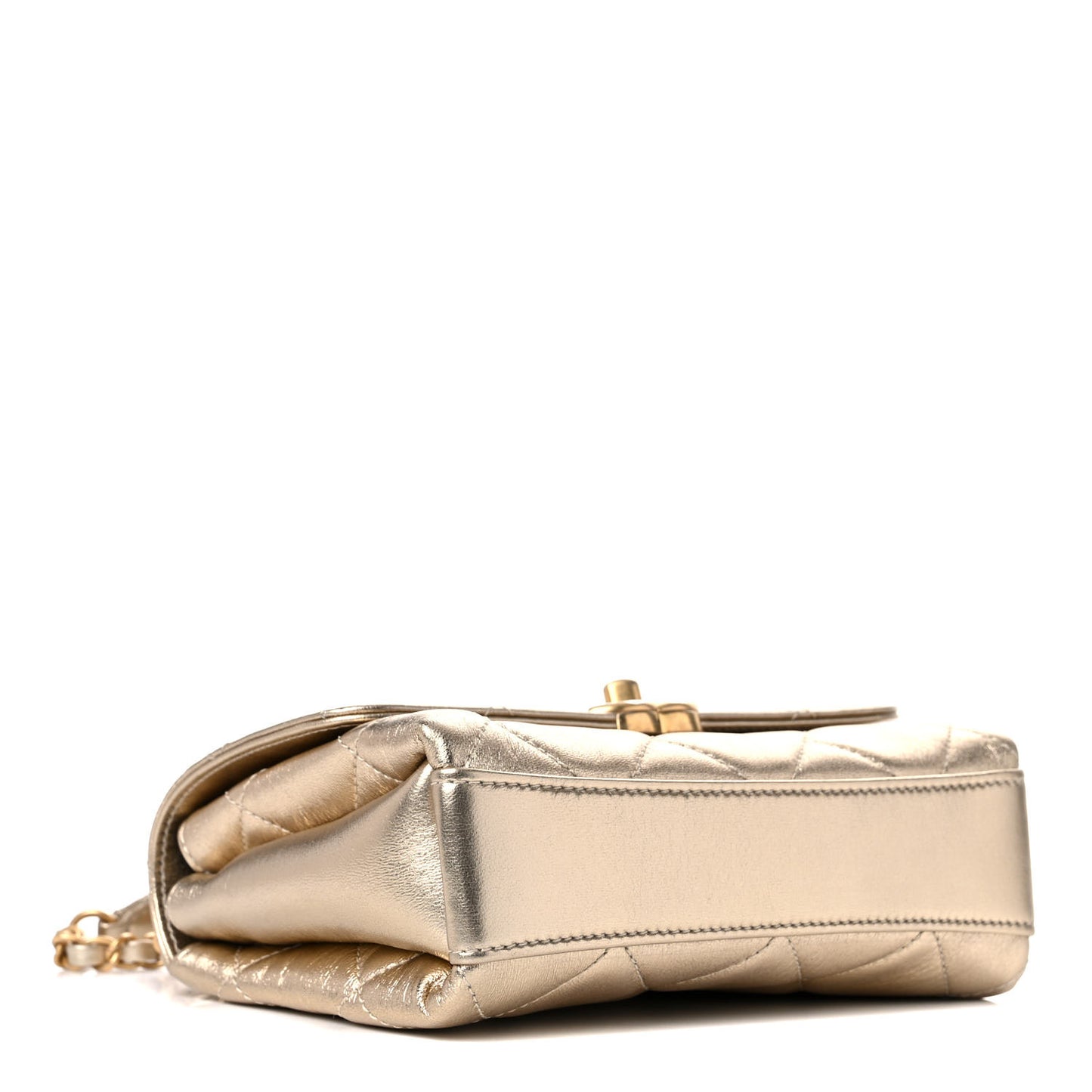 Metallic Lambskin Quilted Mini CC Crystal Logo Chain Flap Gold