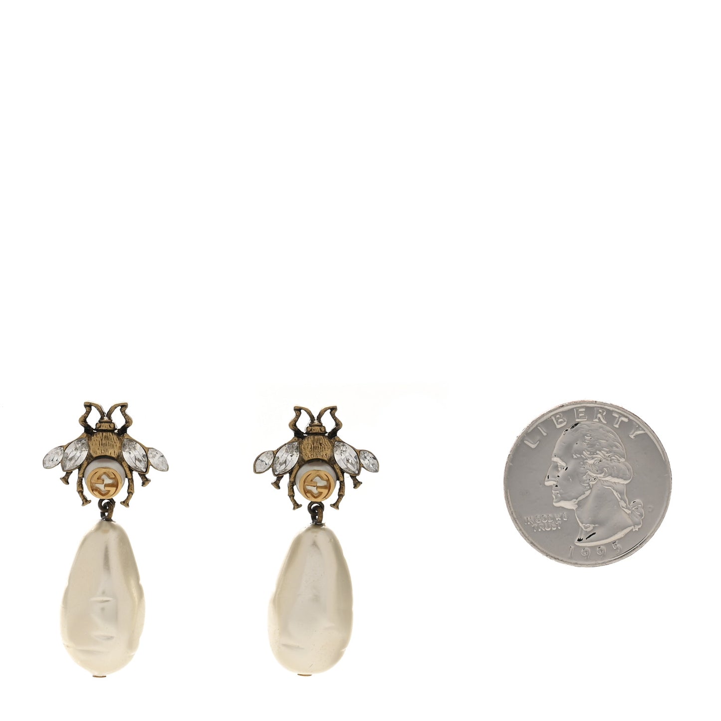 Crystal Pearl Drop Bee Earrings Gold