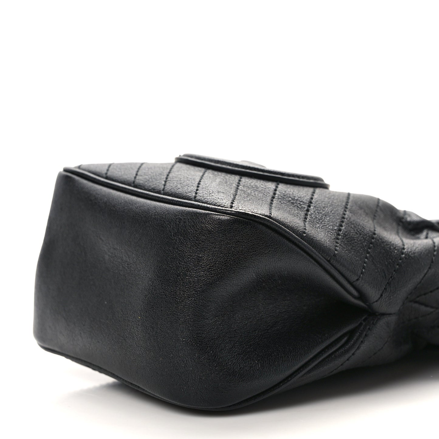 Sakai Be Green Calfskin Diagonal Stitched Mini Blondie Bucket Bag Black