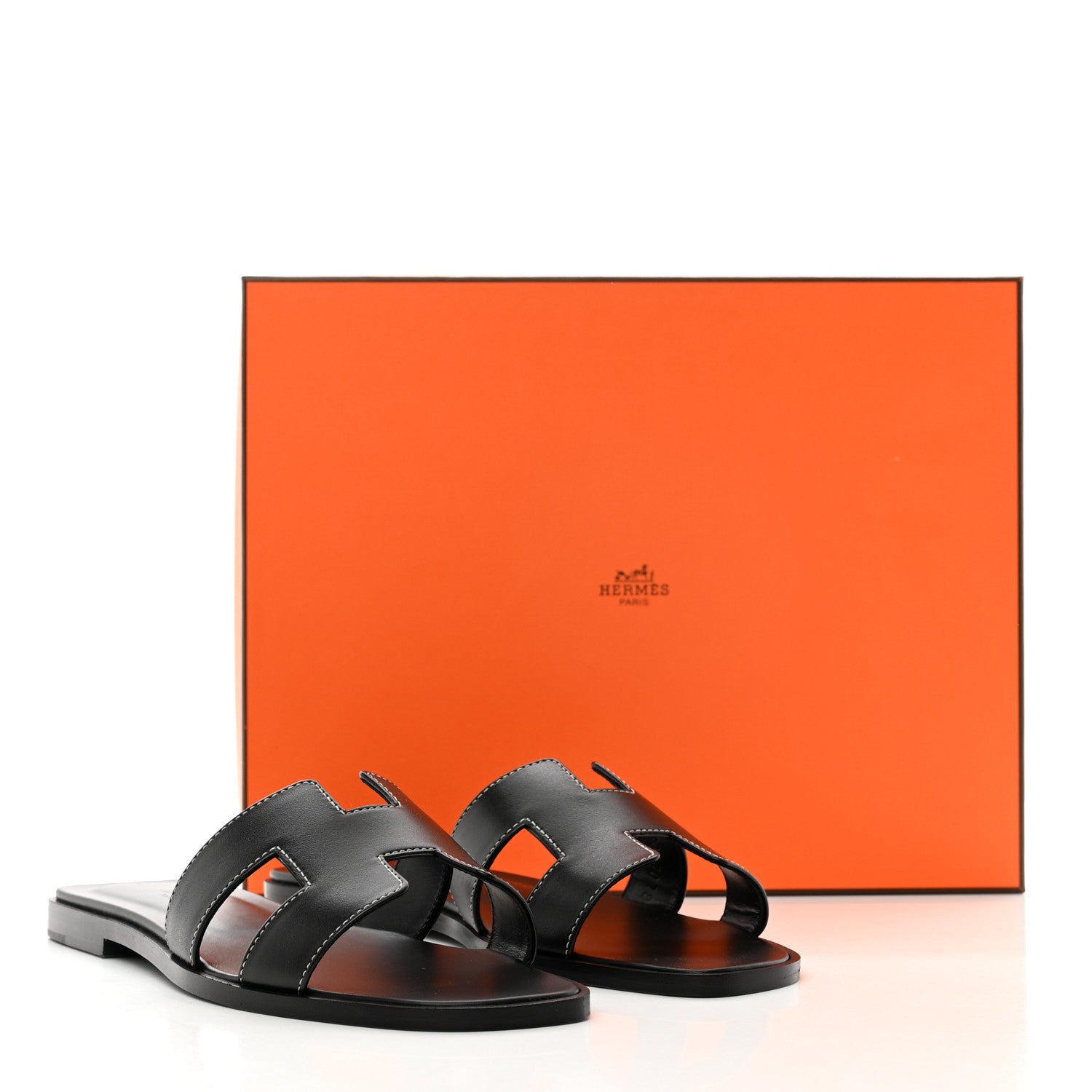 Hermes Box Calfskin Oran Sandals 37 Black 8 of 8
