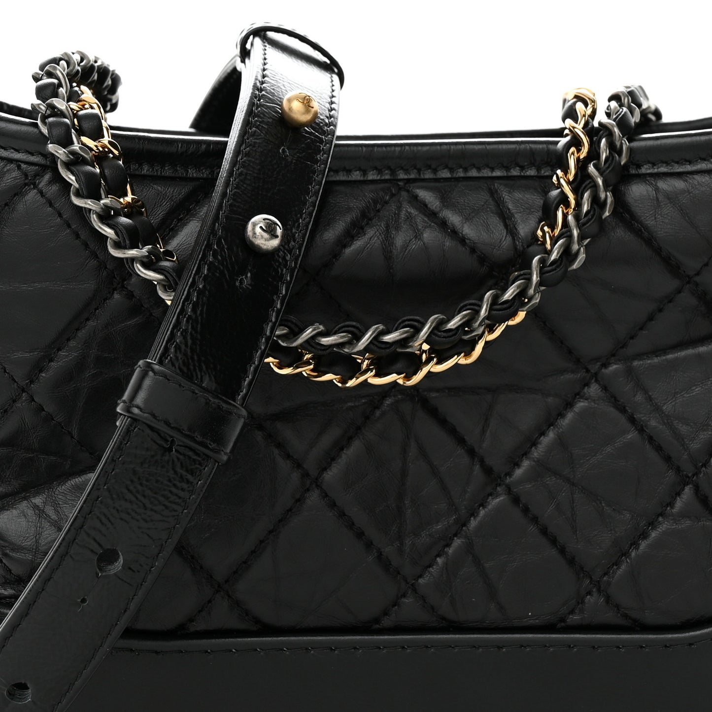 Aged Calfskin Quilted Small Gabrielle Hobo Black