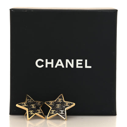 Chanel Metal Glitter Sparkle CC Star Earrings Gold Black 5 of 5