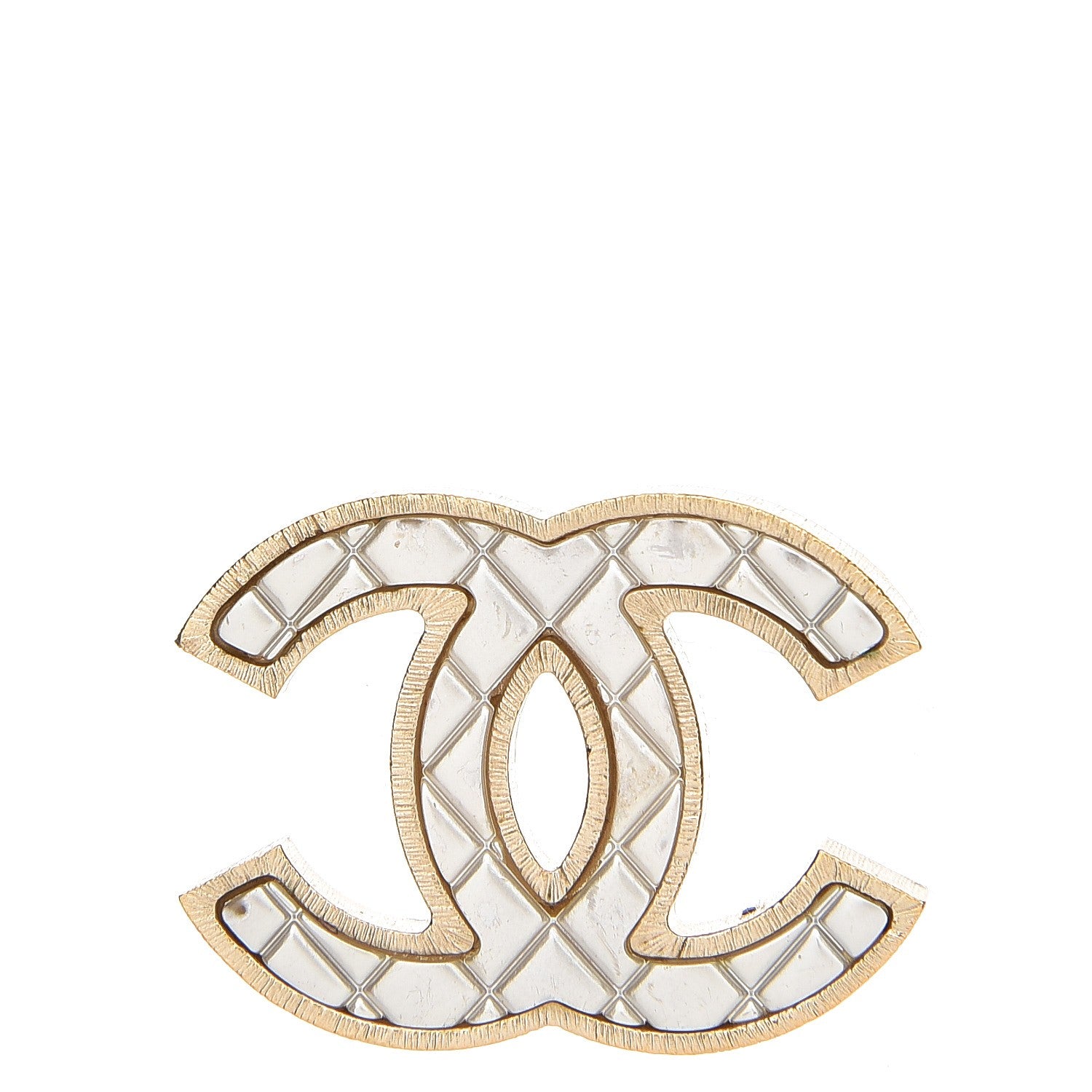 Chanel Metal Quilted CC Brooch Silver Gold 1 of 4
