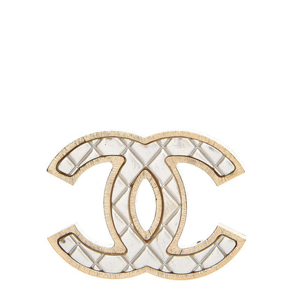 Chanel Metal Quilted CC Brooch Silver Gold 1 of 4