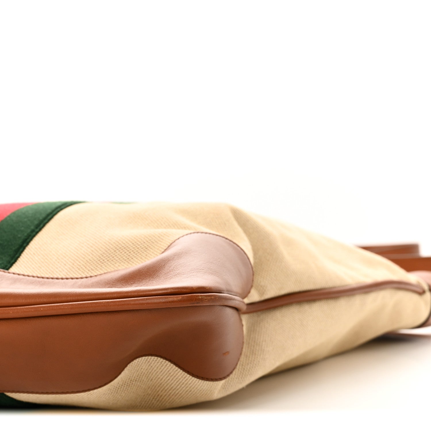 Gucci Vintage Canvas Calfskin Web Flat Tote Sand Light Cuir 10 of 10